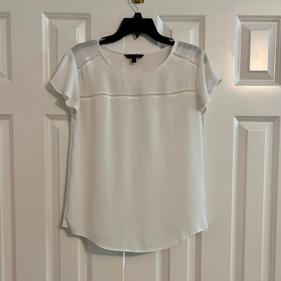 Banana Republic Factory Sheer Flutter Sleeve White Top Women XS - Picture 2 of 7